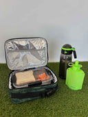 School lunch packed in insualted lunch bag with reusable yoghurt pouch and drink bottle