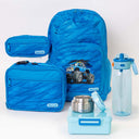 Monster truck blue backpack lunch bag and matching pencil case blue bento box insulated food jar and water bottle  | packing the kids school bag just got way more fun | Spixal