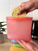 Spixal food pouch snack bag fits rice crackers, full sandwich, fruit, veggies, popcorn. Reduce single use plastics.