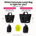 Compare the large and small black insulated tote bags from the Spixal commute series 