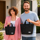 Compare the large and small black insulated tote bags for adults for work from the Spixal commute series 