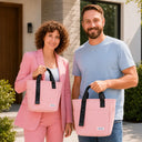 Compare the large and small pink insulated tote bags for adults for work from the Spixal commute series 