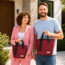 Compare the large and small red insulated tote bags for adults for work from the Spixal commute series 