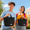 Compare the large and small black insulated tote bags teens high school middle school from the Spixal commute series 