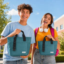 Compare the large and small green insulated tote bags teens high school middle school from the Spixal commute series 