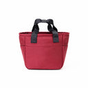 A red insulated lunch bag with a black fabric top handle zip up back, leakproof | Spixal