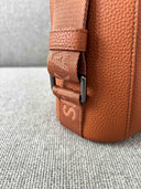 Evie Bucket Leather Crossbody Handbag Tan — Jacquard webbing detail | Spixal