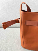Evie Bucket Leather Crossbody Handbag Tan — Jacquard webbing drawstring | Spixal