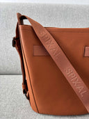 Evie Bucket Leather Crossbody Handbag Tan | Jacquard webbing strap | Spixal
