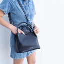 Isla Handbag Black — genuine leather structured tote with crossbody strap and suede lining | Spixal