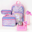 Rainbow unicorn backpack lunch bag and matching pencil case pink bento box insulated food jar and water bottle  | packing the kids school bag just got way more fun | Spixal