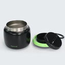 Large insulated food jar with snack container under lid | pack hot school lunches black | Spixal