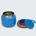 Large insulated food jar with snack container under lid | pack hot school lunches blue | Spixal