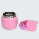 Large insulated food jar with snack container under lid | pack hot school lunches pink | Spixal