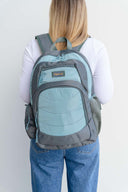 green grey gender neutral large backpack school bag for primary school middle school high school teens or adults | laptop sleeve water bottle pocket | Spixal