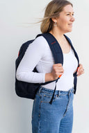 Navy blue orange large backpack school bag for primary school middle school high school teens or adults | Padded straps | Spixal