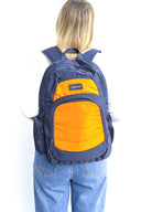 Navy blue orange large backpack school bag for primary school middle school high school teens or adults | Spixal