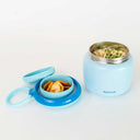 Large 800ml insulated food jar with snack container under lid | warm 2 minute noodles for teens school lunch Blue | Spixal