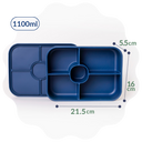 Spixal blue bento box with 5 compartments sealable lid and measurements