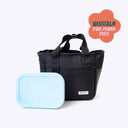 Spixal Tote Lunch Bag & Bento Box Set - Black and Blue