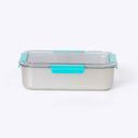 Core Lightweight Stainless Steel Bento Lunch Box Teal large capacity 4 clip closure side view | Spixal