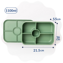 Spixal green bento box with 5 compartments sealable lid and measurements