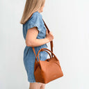 Isla Leather Handbag Tan — bucket structured crossbody shoulder carry | Spixal