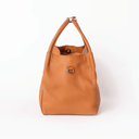 Isla Leather Handbag Tan — Tote carry and hardware detail for crossbody strap | Spixal