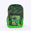 Green dinosaur camouflage backpack with dinosaur design on a white background
