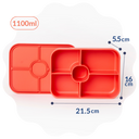 Spixal orange bento box with 5 compartments sealable lid and measurements