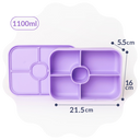 Spixal purple bento box with 5 compartments sealable lid and measurements