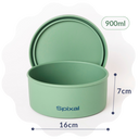 Spixal green bento box with lid and measurements on a white background