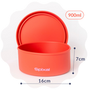 Spixal orange bento box with lid and measurements on a white background