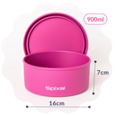 Spixal pink bento box with lid and measurements on a white background