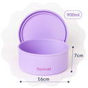 Spixal purple bento box with lid and measurements on a white background