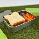 Lightweight stainless steel bento fits whole sandwich and snacks