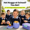 Groupd of school children with extra large insulated food jar lunch container purple holds 12 nuggets and sauce for kids hot school lunches.